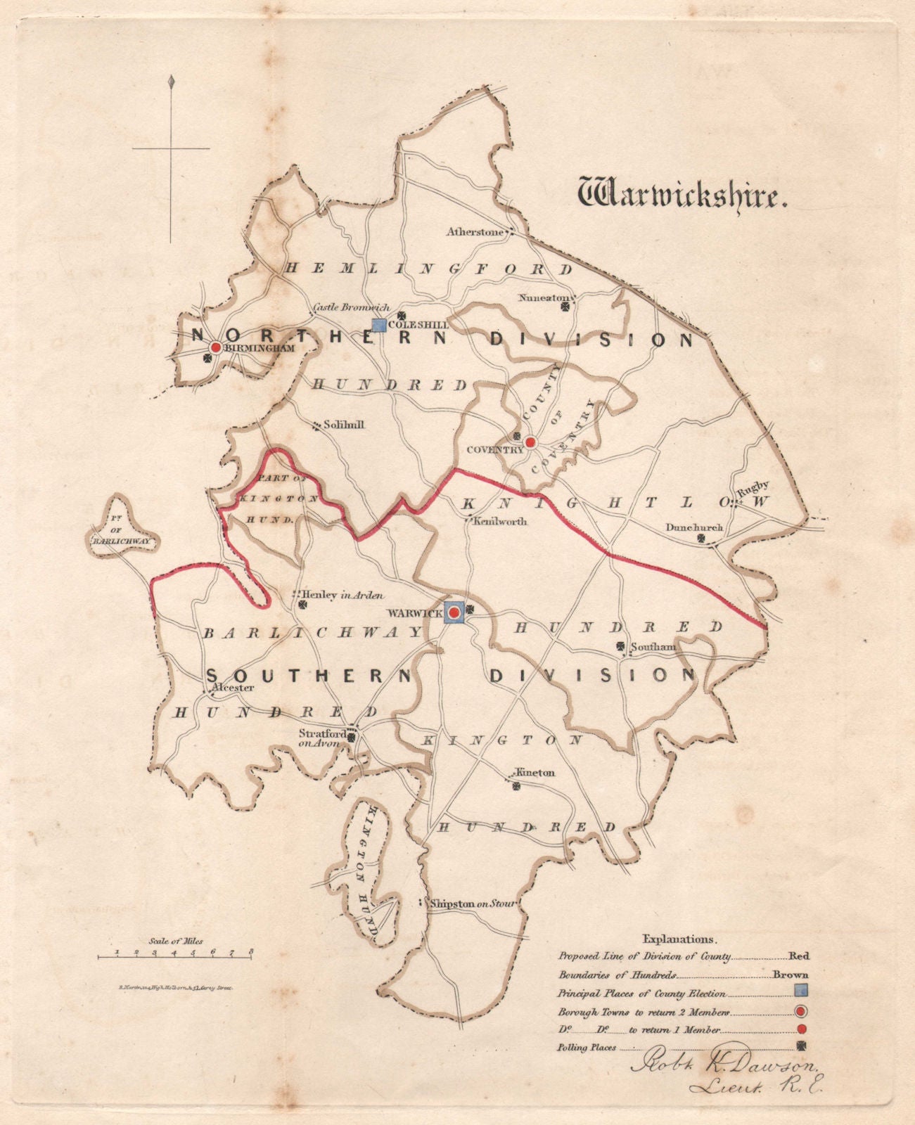Warwickshire county map. Divisions electoral boroughs. REFORM ACT. DAWSON 1832